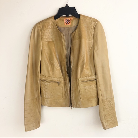 Tory Burch Camel Zip Accent Leather Jacket - Picture 6 of 9